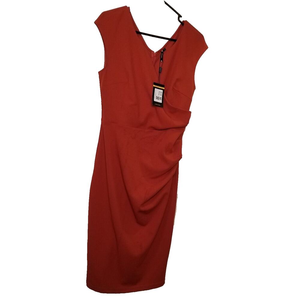 Miusol Women's Career Casual Rust Red Sleeveless Pleated & Rouching Size M